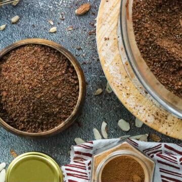 Homemade Chocolate Protein Powder in wooden bowl