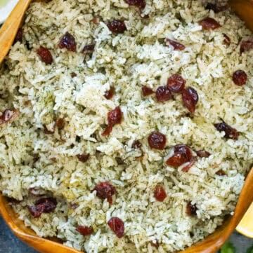 lemon dill rice topped with dried cranberries